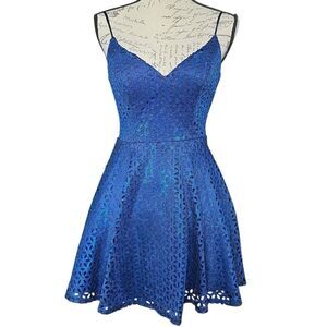 City Studio Junior's Size 3 Royal Blue Metallic Fit and Flare Formal Dress